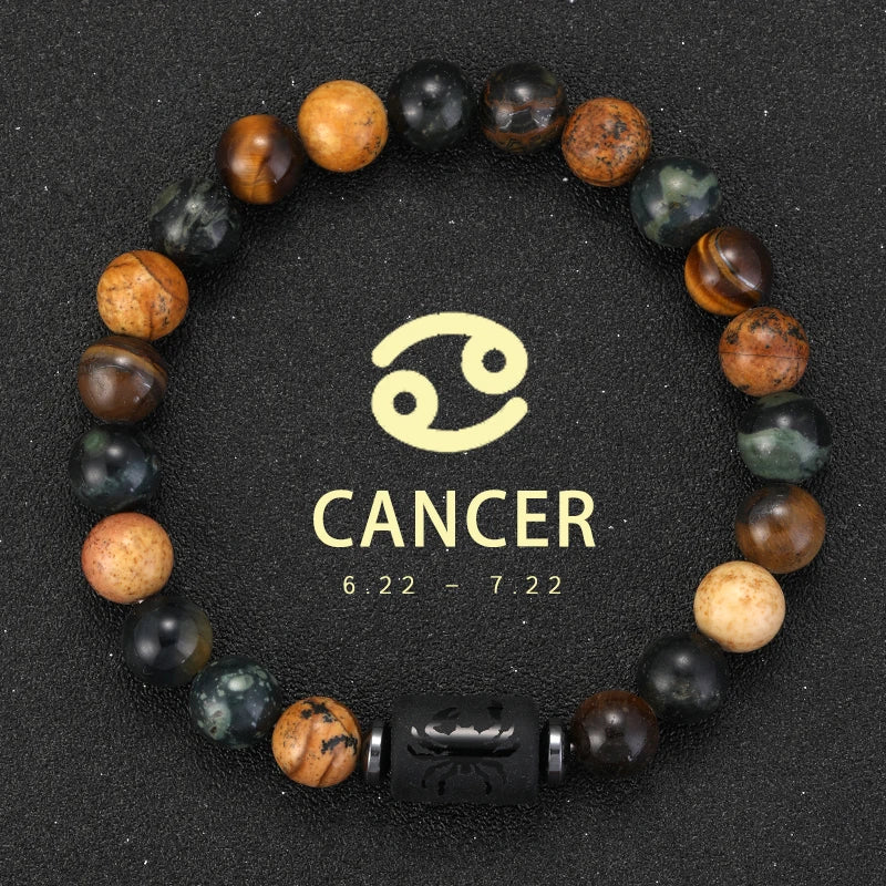 ✨ 12 Zodiac Natural Stone Bracelet – Cancer, Virgo, Leo, Libra – Unisex Couple & Friendship Jewelry Gift