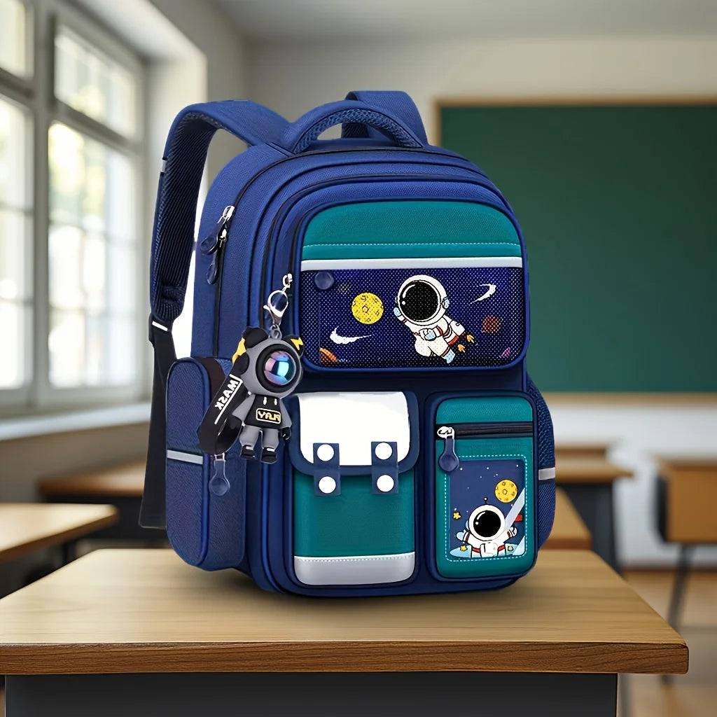 Astronaut Cartoon Backpack for Grades 3-6 – Large Capacity Waterproof School Bag for Kids