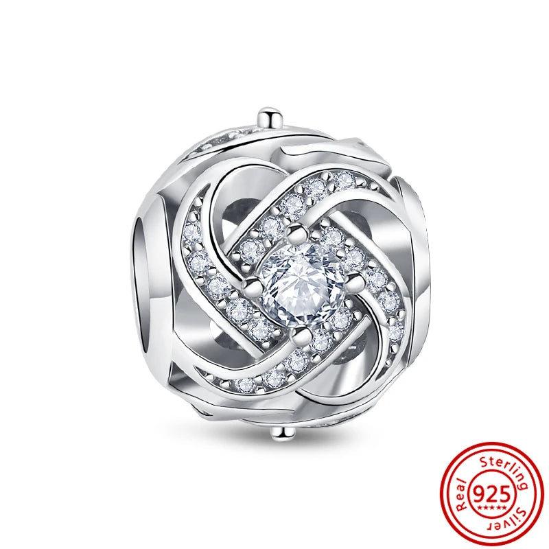 ✨ 925 Silver Sparkling Charms – ❄️ Snowflake, 🌿 Herbarium, 😇 Angel Wings & ❤️ Heart | Pandora-Style Bracelet Compatible