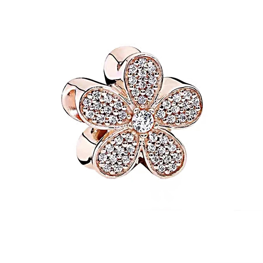 ✨ Rose Gold Plated Winter Charms – ❄️ Snowflake & 💖 Interlocking Hearts | Pandora-Style Bracelet Compatible