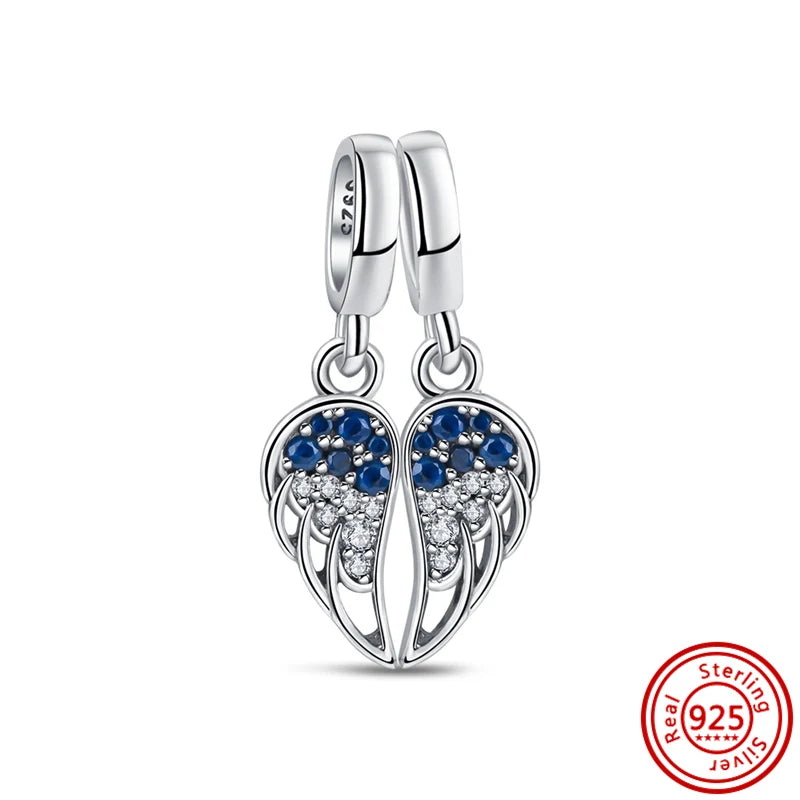 ✨ 925 Silver Sparkling Charms – ❄️ Snowflake, 🌿 Herbarium, 😇 Angel Wings & ❤️ Heart | Pandora-Style Bracelet Compatible