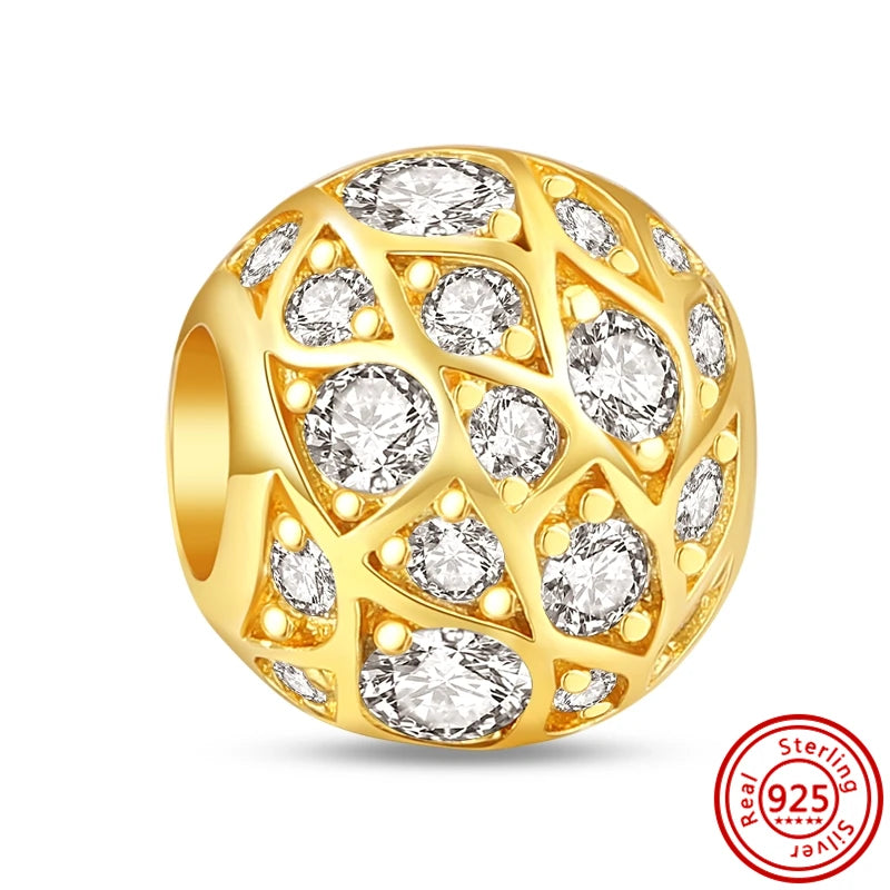 ✨ 925 Silver Gold-Plated Charms – ✨ Sparkling Dangle Beads | Pandora-Style Bracelet Compatible