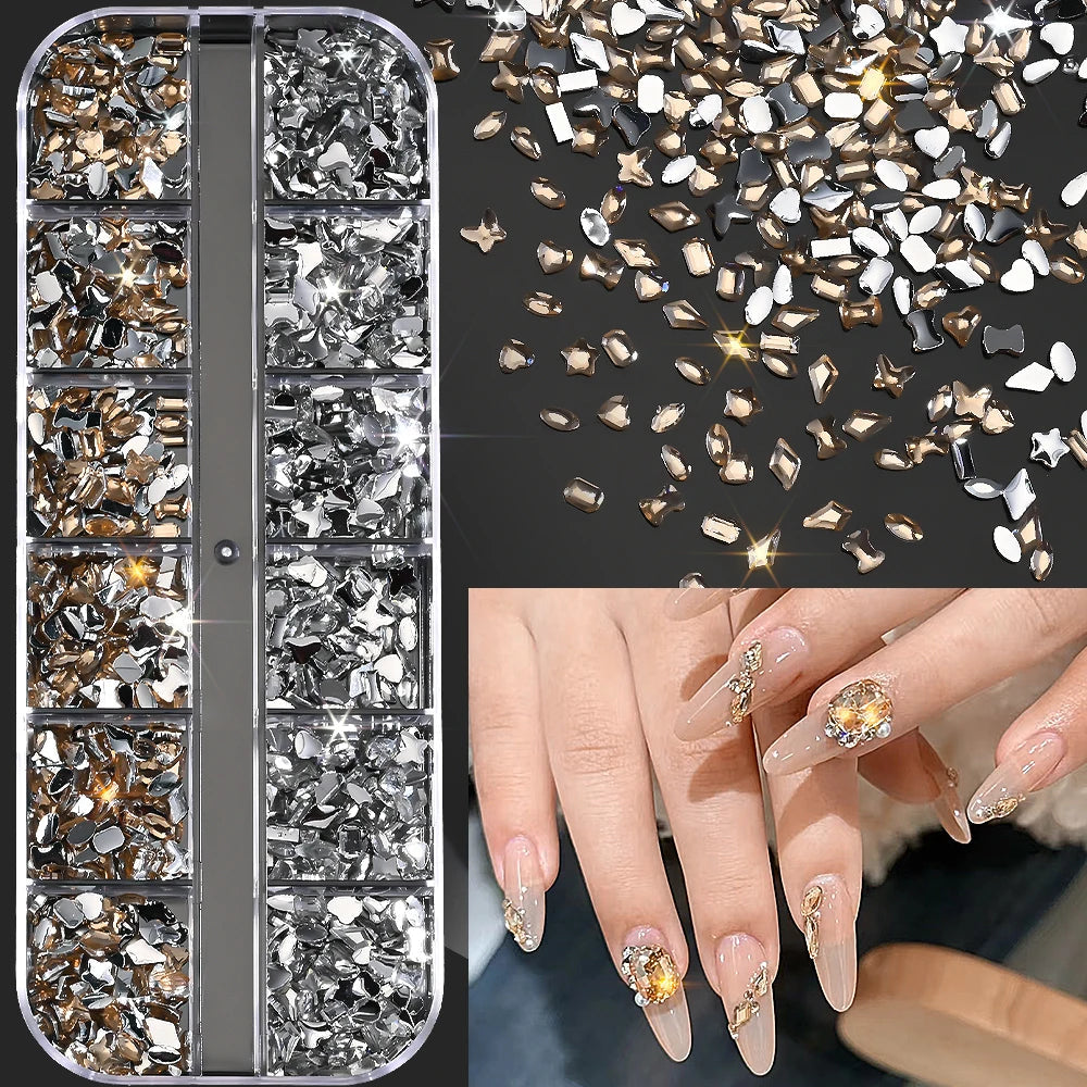 🌊✨ 12Grids Ocean Gold Nail Art Charms | Shell, Seahorse, Starfish & Pearl Gems 🐚🦄 Shop1103833347 Store