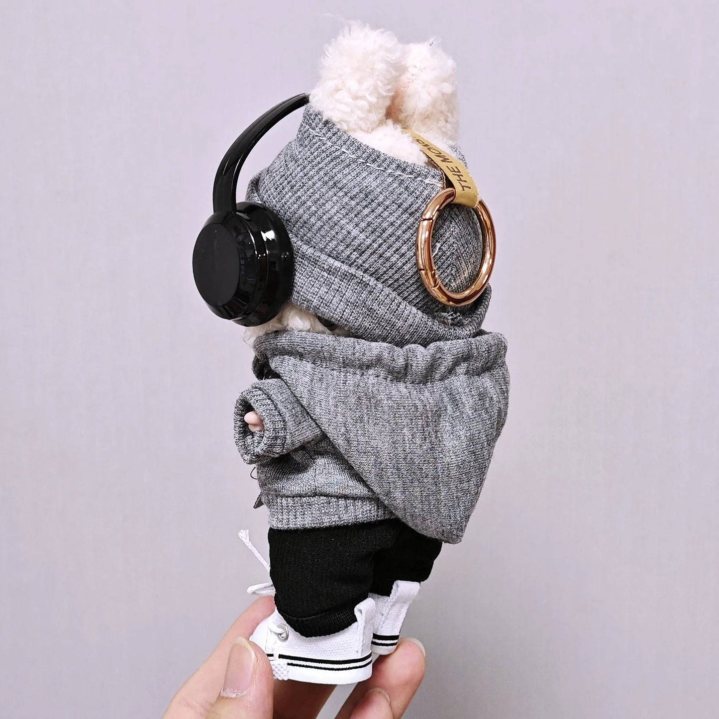 Labubu Universal Hoodie Set – Gray Outfit with Camera, Glasses & Shoes (15-17cm)