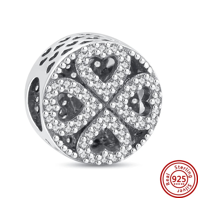 ✨ 925 Silver Sparkling Charms – ❄️ Snowflake, 🌿 Herbarium, 😇 Angel Wings & ❤️ Heart | Pandora-Style Bracelet Compatible