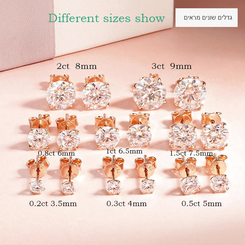 Rose Gold Moissanite Stud Earrings for Women