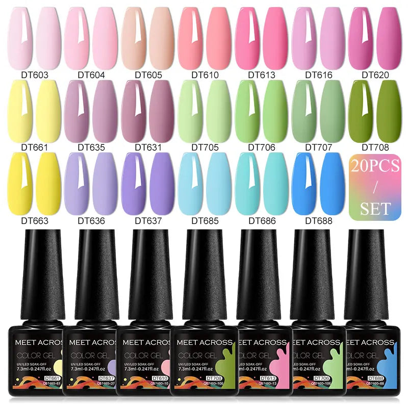 20-Piece HEMA-Free Gel Nail Polish Set – All-Season Long-Lasting UV/LED Soak-Off Kit for DIY Manicure & Nail Art