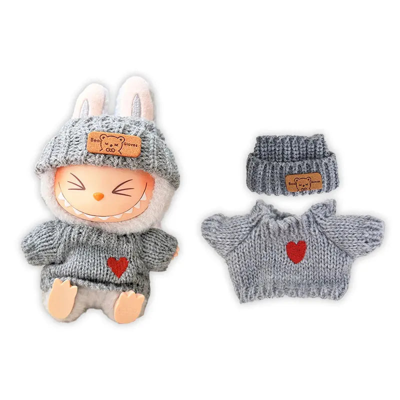 1Set Doll Clothes for 17cm Labubu Cotton Dolls – Sweater, Hat & Scarf Accessories