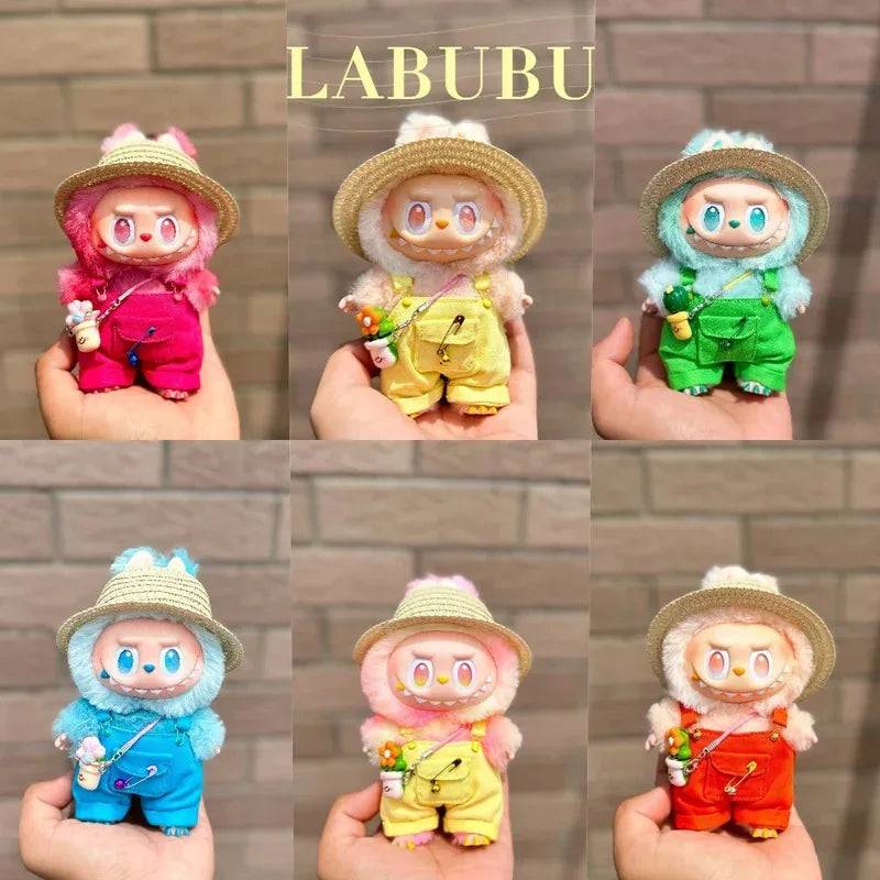 Labubu Summer Overalls Set – Energy Style Clothes with Straw Hat & Belt (15-17cm)