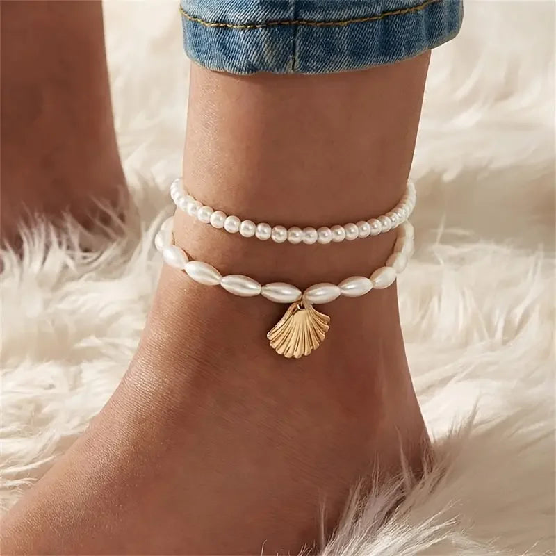 3pcs Retro Pearl Beads Anklet for Women