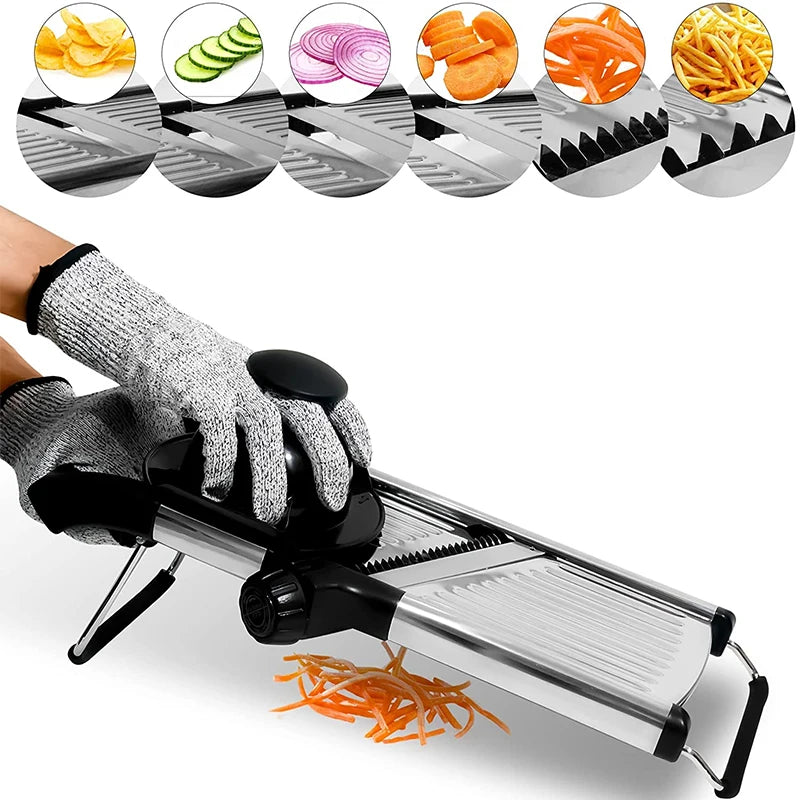 🥕 Adjustable Mandoline Slicer – Stainless Steel Vegetable Cutter & Chopper