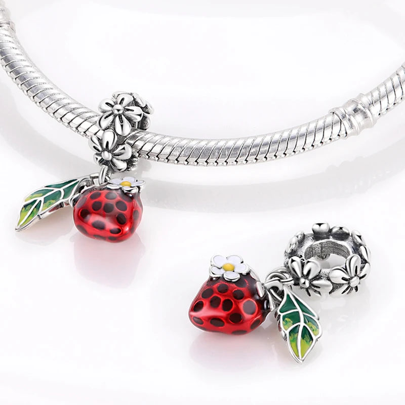 ✨ 925 Silver Strawberry & Cherry Charms – Fruit Series Beads | Pandora-Style Bracelet Compatible