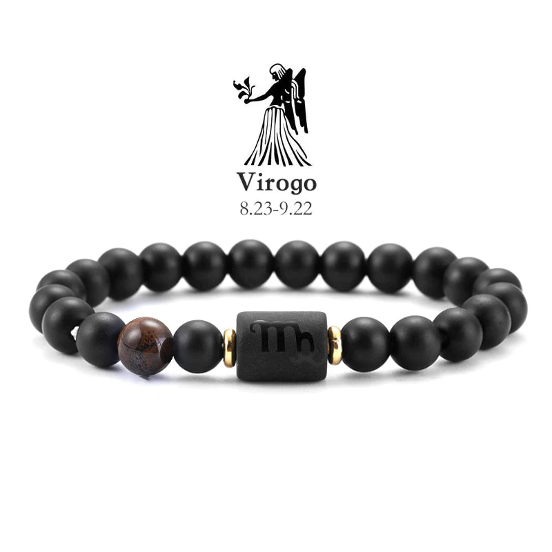 ✨ 12 Zodiac Natural Stone Bracelet – Cancer, Virgo, Leo, Libra – Unisex Couple & Friendship Jewelry Gift