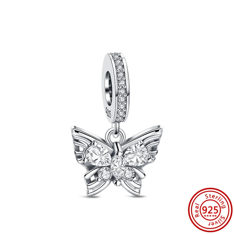✨ 925 Silver Sparkling Charms – ❄️ Snowflake, 🌿 Herbarium, 😇 Angel Wings & ❤️ Heart | Pandora-Style Bracelet Compatible