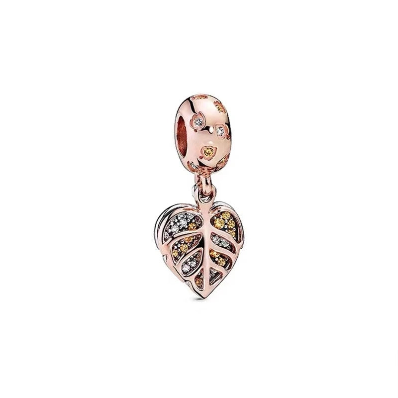 ✨ Rose Gold Plated Winter Charms – ❄️ Snowflake & 💖 Interlocking Hearts | Pandora-Style Bracelet Compatible