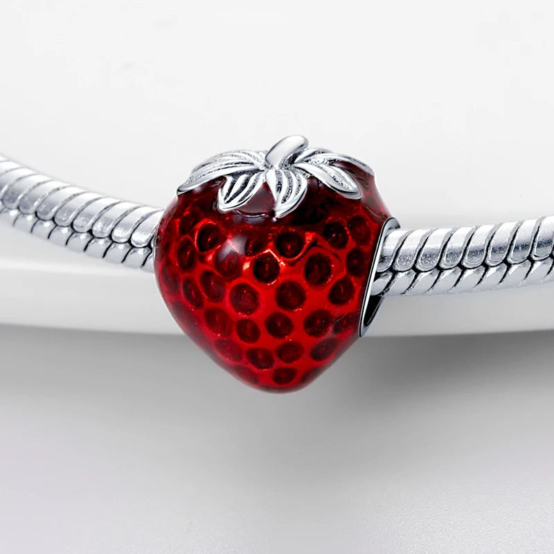 ✨ 925 Silver Strawberry & Cherry Charms – Fruit Series Beads | Pandora-Style Bracelet Compatible
