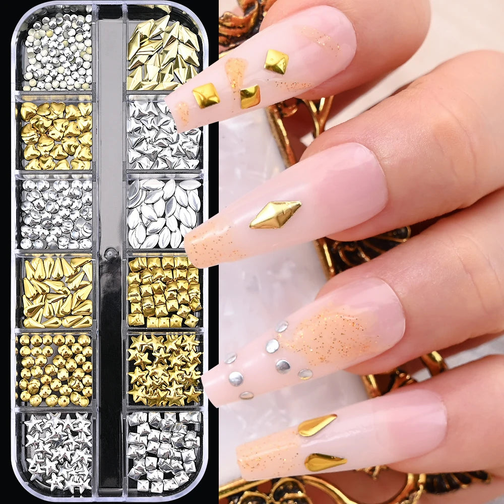 🌊✨ 12Grids Ocean Gold Nail Art Charms | Shell, Seahorse, Starfish & Pearl Gems 🐚🦄 Shop1103833347 Store