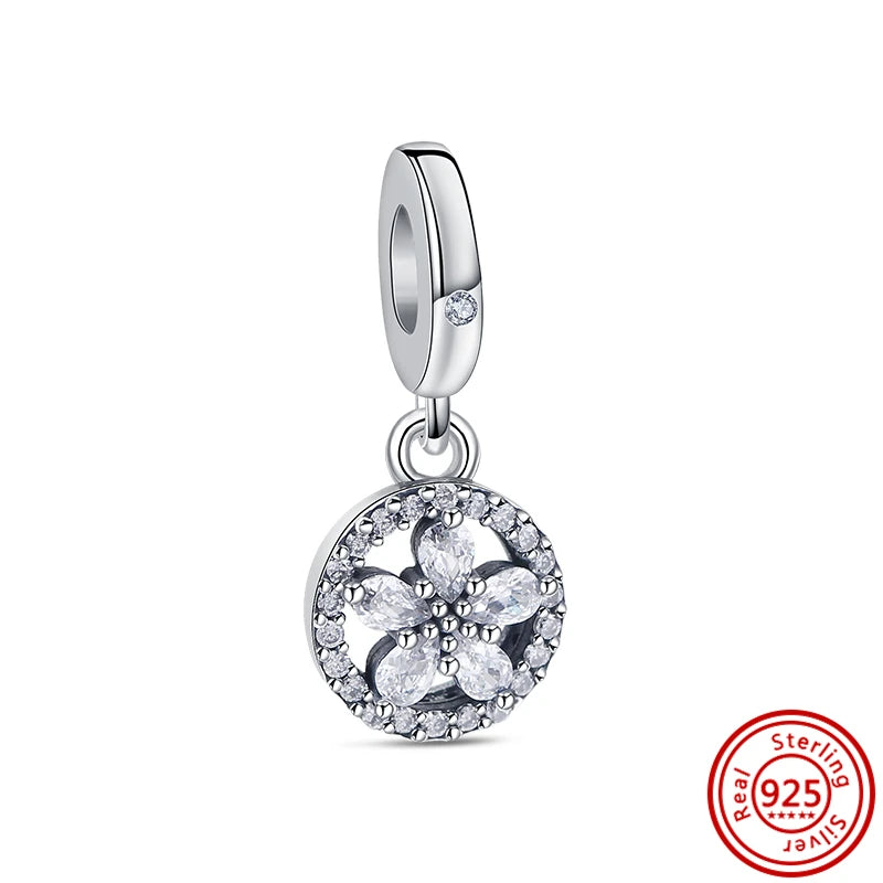 ✨ 925 Silver Sparkling Charms – ❄️ Snowflake, 🌿 Herbarium, 😇 Angel Wings & ❤️ Heart | Pandora-Style Bracelet Compatible
