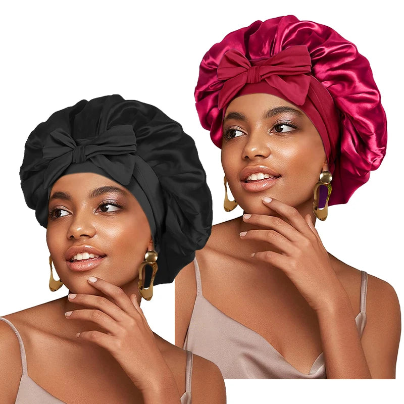 Adjustable Satin Sleeping Bonnet for Women – Solid Color Night Cap with Stretchy Tie Band & Elastic Fit
