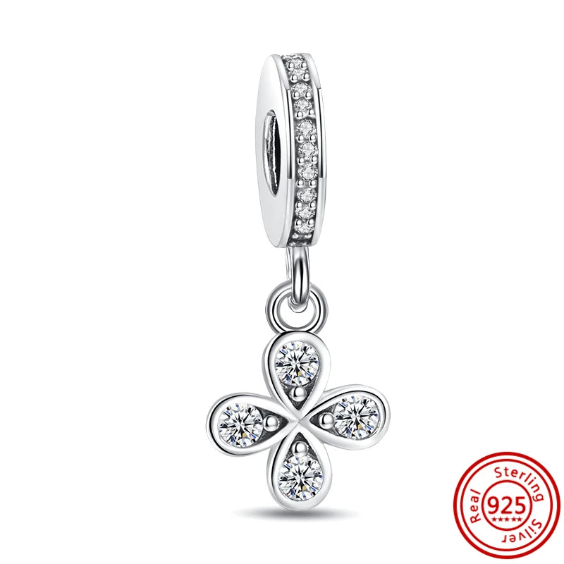 ✨ 925 Silver Sparkling Charms – ❄️ Snowflake, 🌿 Herbarium, 😇 Angel Wings & ❤️ Heart | Pandora-Style Bracelet Compatible