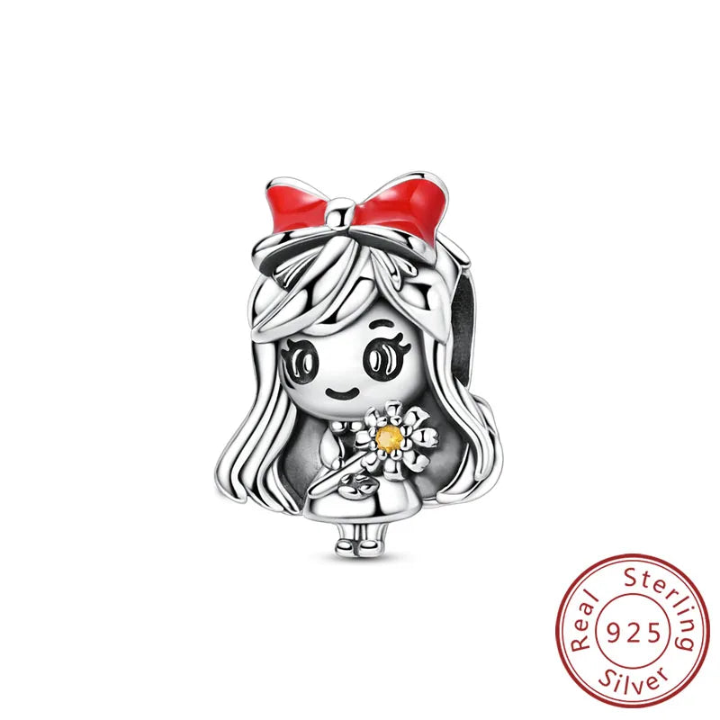 ✨ 925 Silver Cute Charms – 🐾 Cat Paw, 🎀 Bow, 🍎 Apple & ❤️ Heart | Pandora-Style Bracelet Compatible