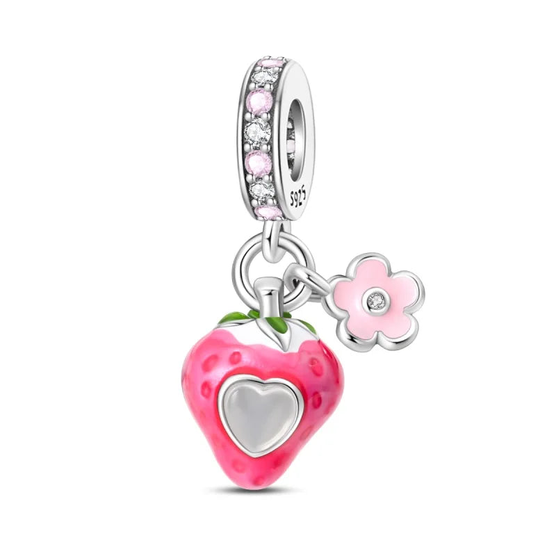 ✨ 925 Silver Strawberry & Cherry Charms – Fruit Series Beads | Pandora-Style Bracelet Compatible