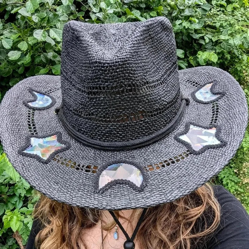 Prism Cowgirl Hat – UPF 50+ Sun Protection with Hand-Strung Prism Charms | Festival & Everyday Glam