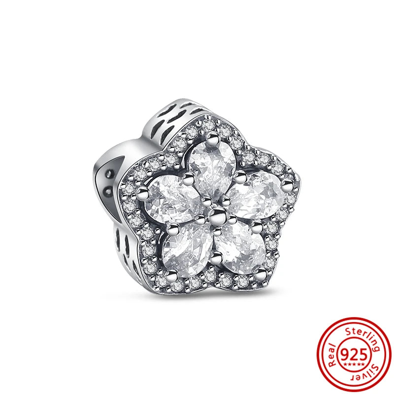 ✨ 925 Silver Sparkling Charms – ❄️ Snowflake, 🌿 Herbarium, 😇 Angel Wings & ❤️ Heart | Pandora-Style Bracelet Compatible
