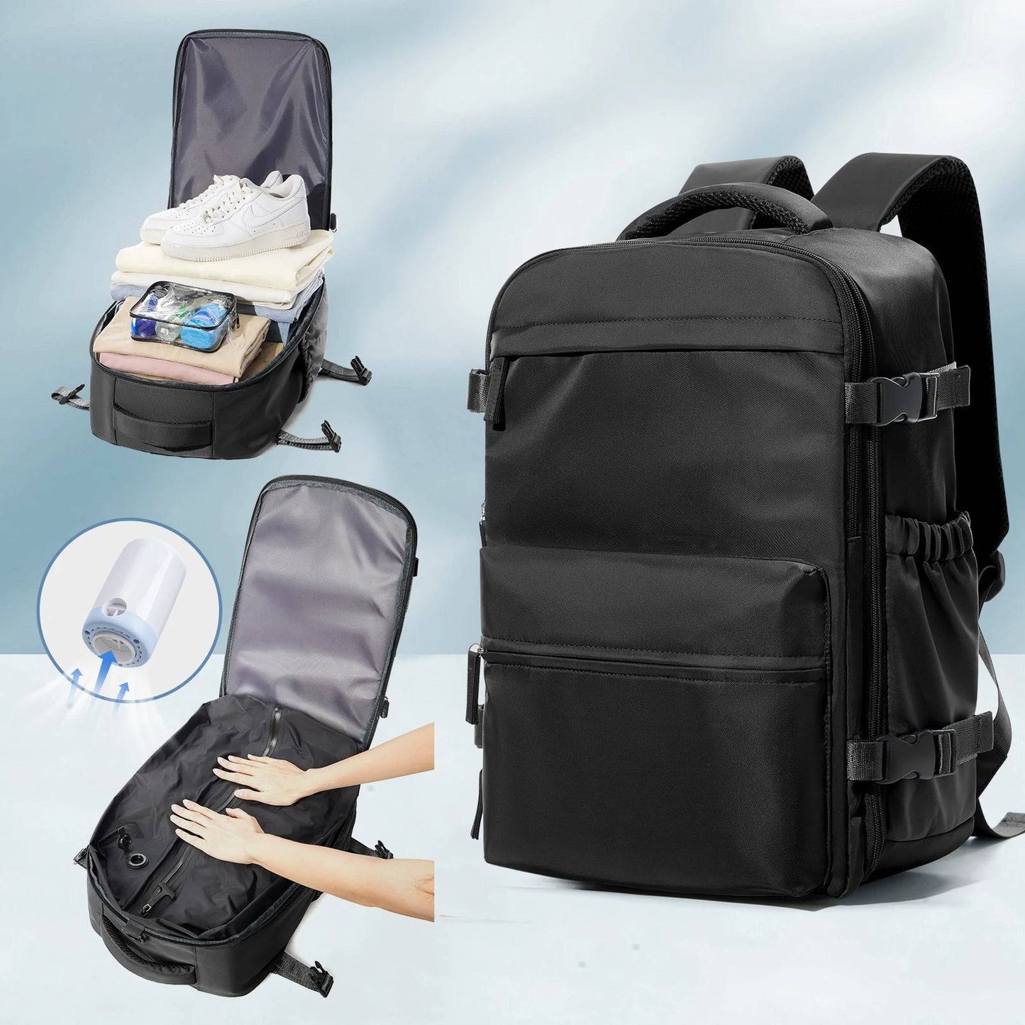 Vacuum Backpack Travel Bag – Large Capacity Expandable Business & School Laptop Backpack for Men & Wome