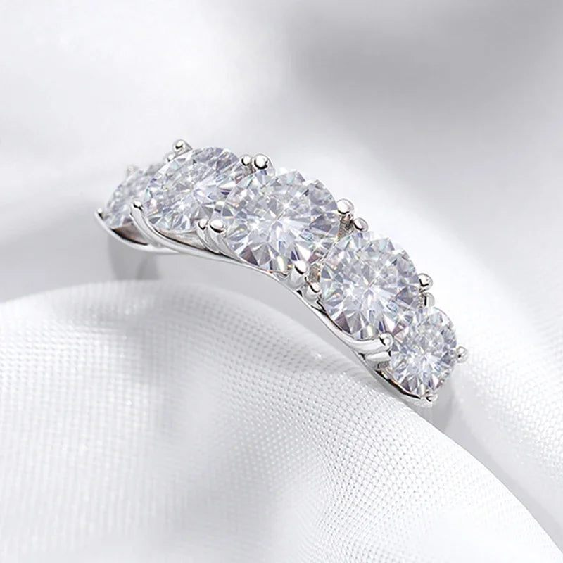 Moissanite Wedding Band – 5-Stone S925 Sterling Silver Ring for Women