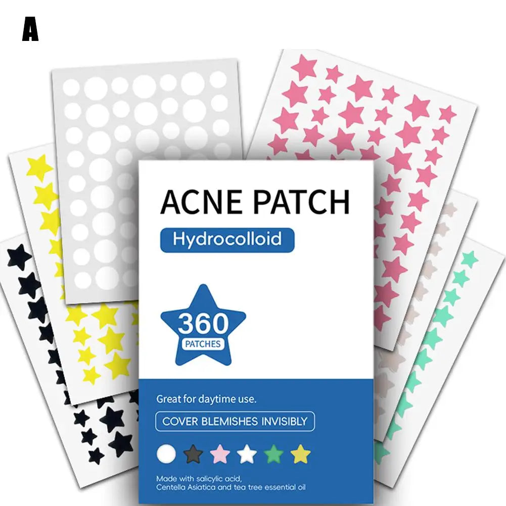 ✨ Acne Pimple Patches – 360pcs/180pcs, Circle, Star & Heart Shapes – Clear Skin Healing Patch