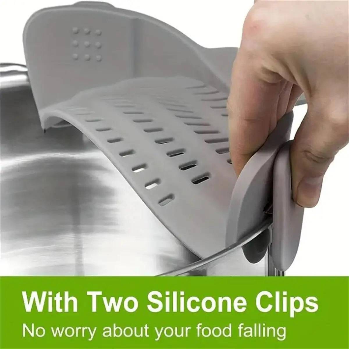 ClipFlow™ Adjustable Pot Strainer – Universal Cookware Drainer