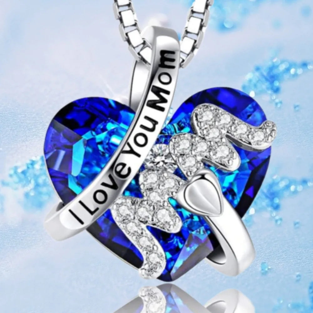 💖 Luxus divatos szív alakú medál nyaklánc anyák napjára – piros és kék 💙 Elegáns lánc és kiegészítők ajándék 🎁