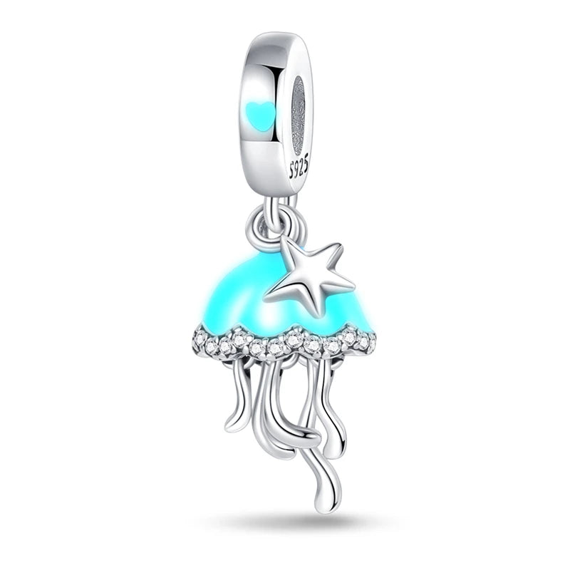 ✨ 925 Silver Ocean Charms – 🐙 Octopus, 🐢 Sea Turtle, 🐬 Dolphin & 💧 Blue Zircon | Pandora-Style Bracelet Compatible