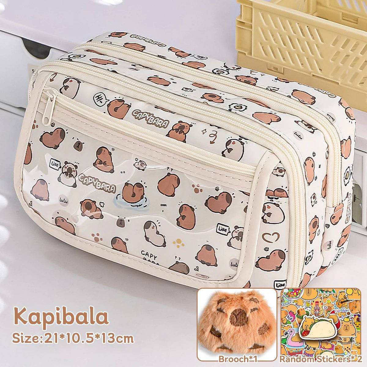 Capybara Pencil Case – 1Pc Large Capacity Flip Cover Stationery Bag for School or Office