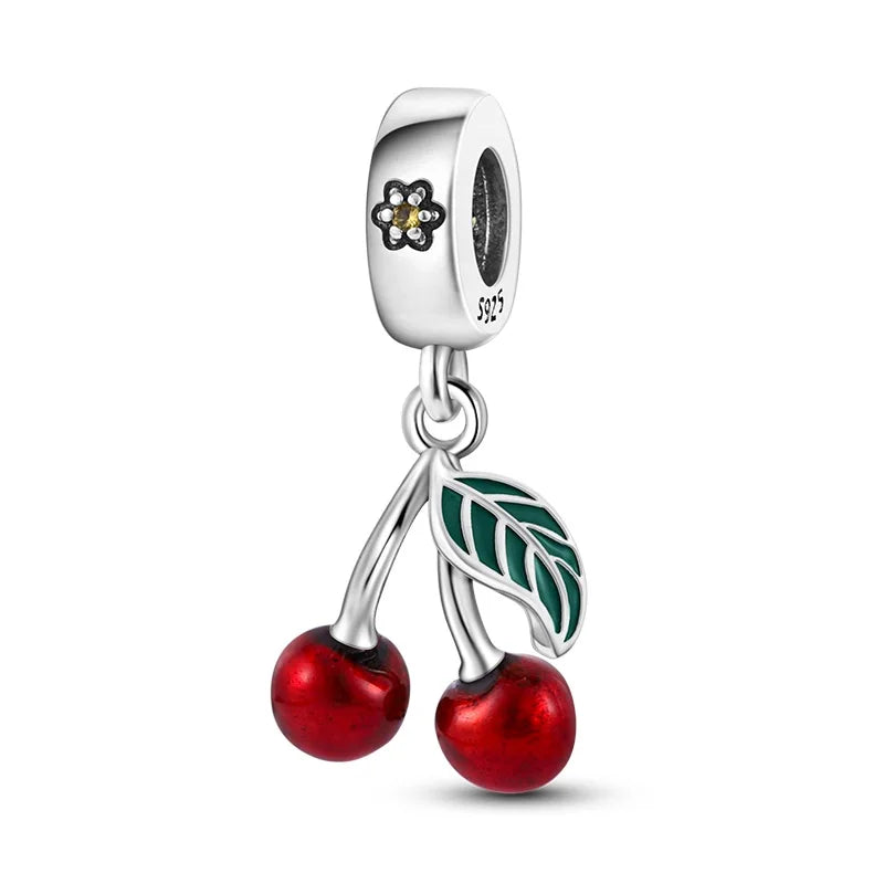 ✨ 925 Silver Strawberry & Cherry Charms – Fruit Series Beads | Pandora-Style Bracelet Compatible