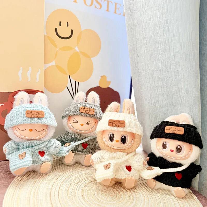 1Set Doll Clothes for 17cm Labubu Cotton Dolls – Sweater, Hat & Scarf Accessories