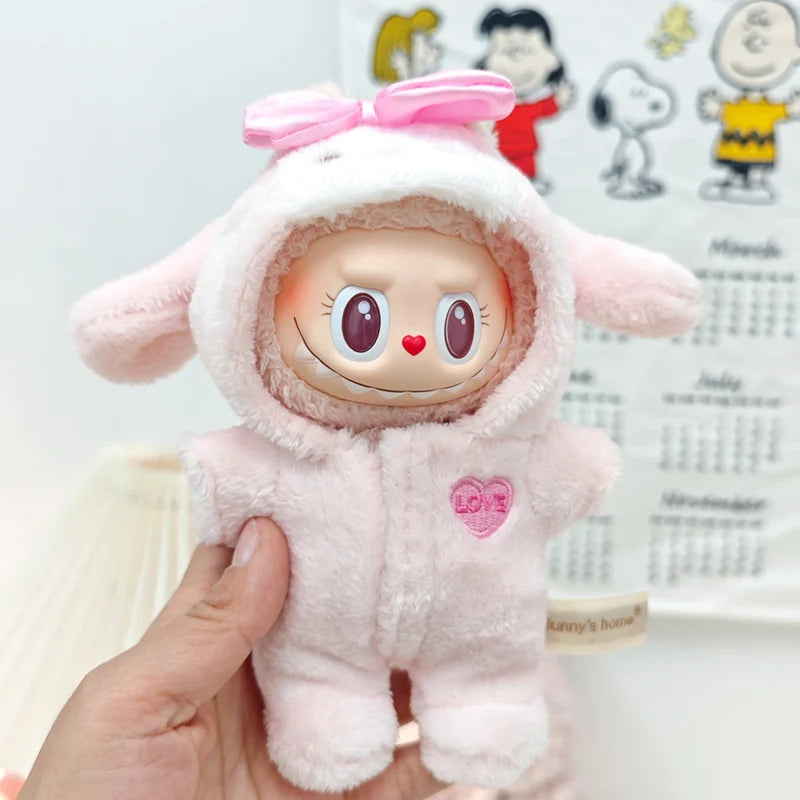 Labubu 17cm Cute Hairy Rabbit Onesie – Mini Doll Bodysuit Outfit Set