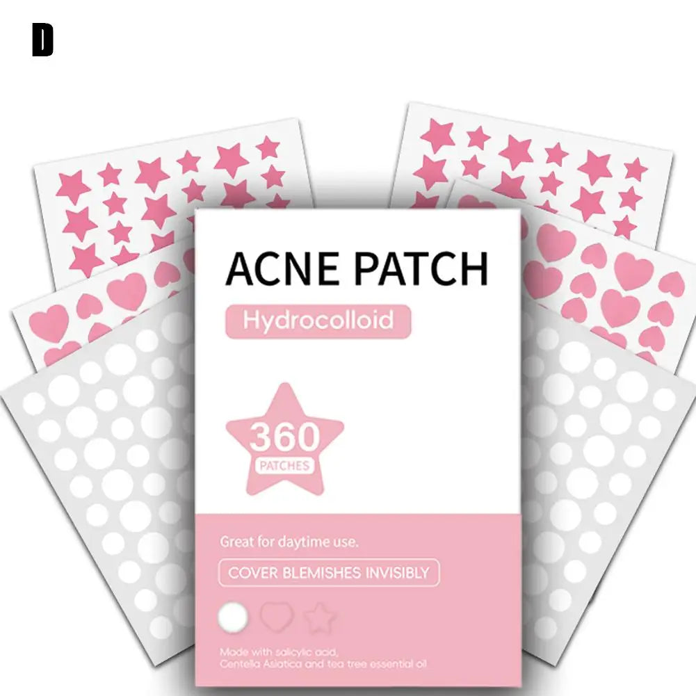 ✨ Acne Pimple Patches – 360pcs/180pcs, Circle, Star & Heart Shapes – Clear Skin Healing Patch