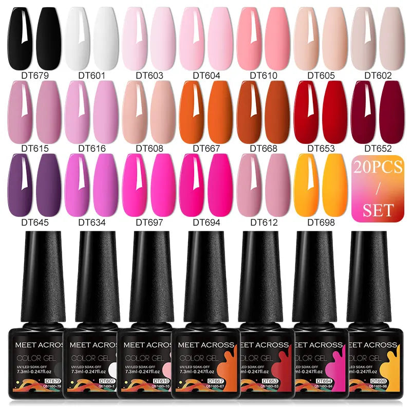 20-Piece HEMA-Free Gel Nail Polish Set – All-Season Long-Lasting UV/LED Soak-Off Kit for DIY Manicure & Nail Art