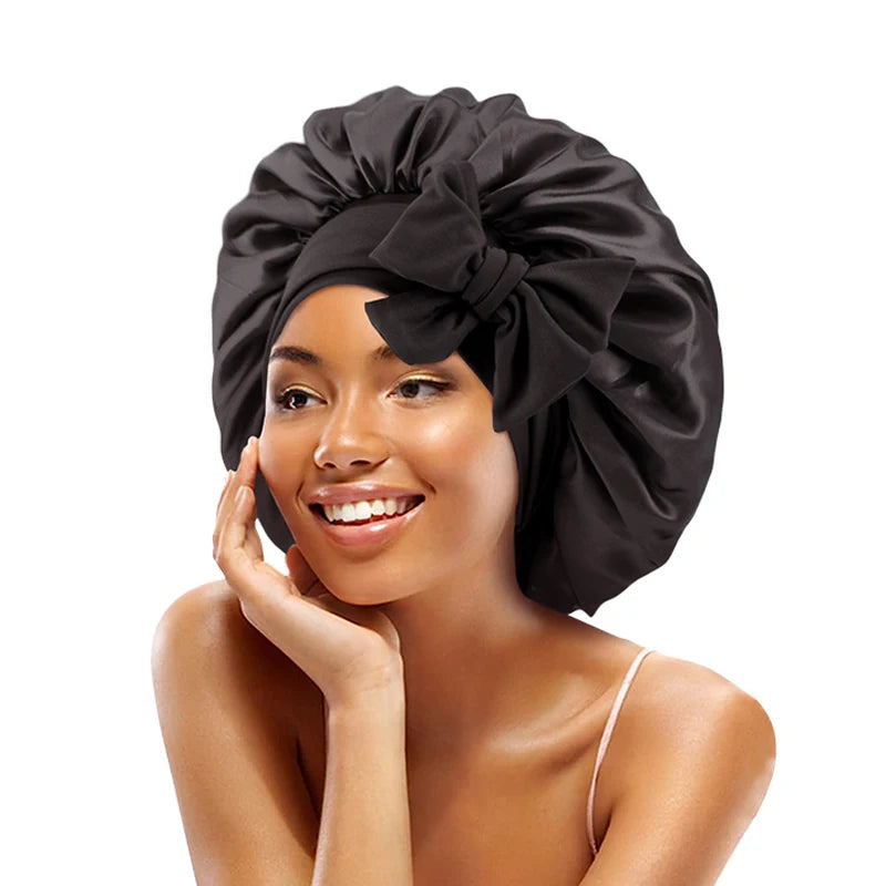 Adjustable Satin Sleeping Bonnet for Women – Solid Color Night Cap with Stretchy Tie Band & Elastic Fit