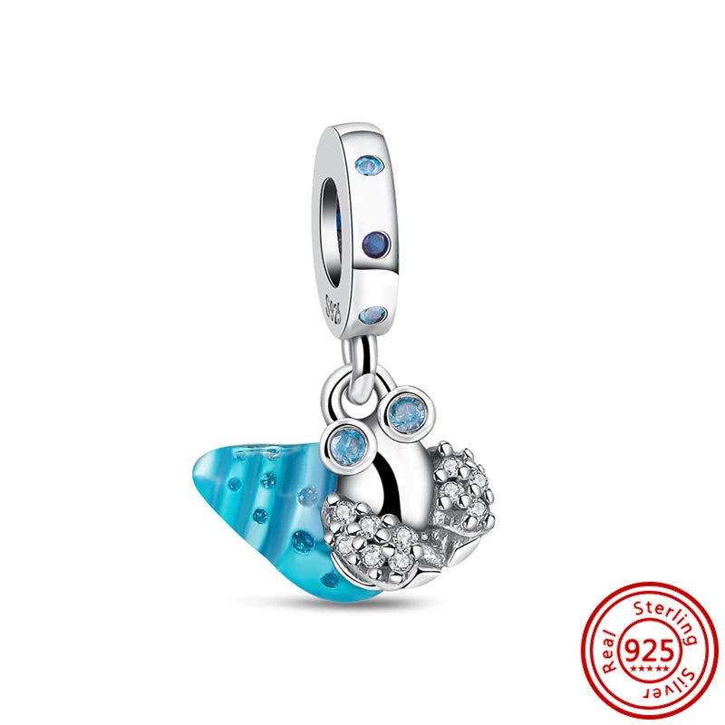 ✨ 925 Sterling Silver Ocean Charms – 🌙 Moon, ⭐ Star, ☀️ Sun & 💧 Blue Beads | Pandora-Style Bracelet Compatible