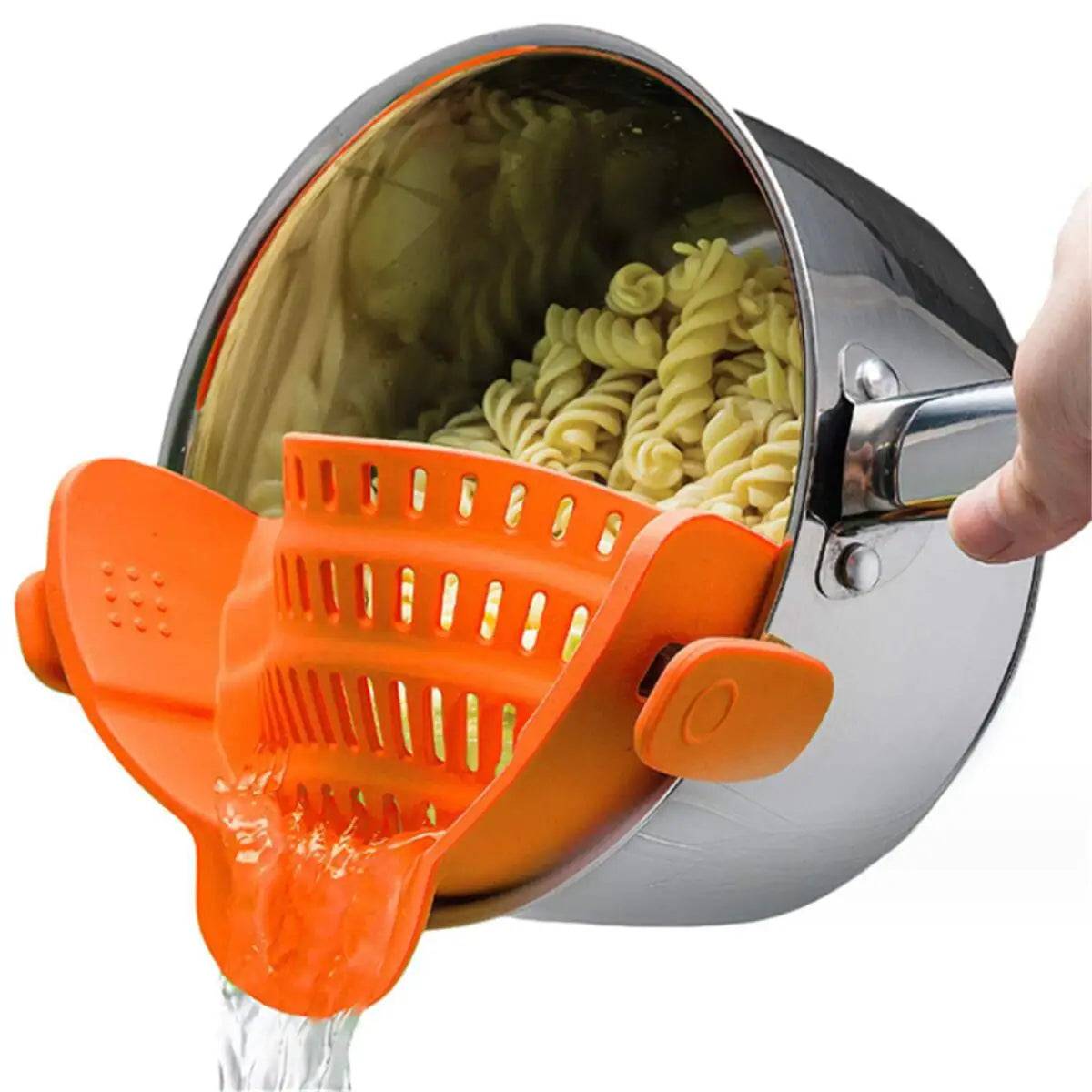 ClipFlow™ Adjustable Pot Strainer – Universal Cookware Drainer