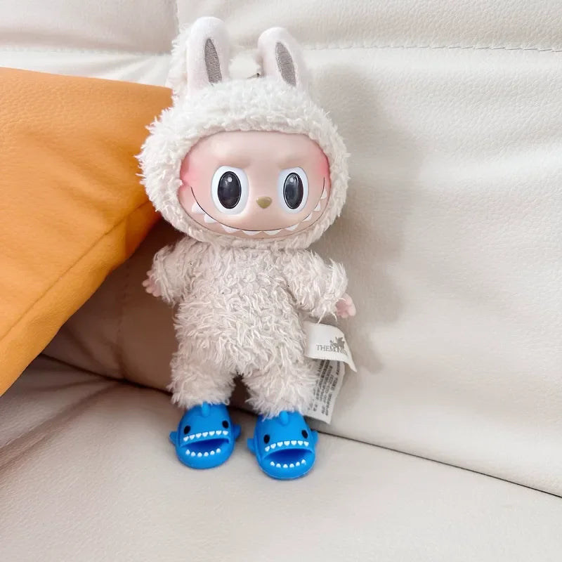 Labubu Shark Slippers – Cute Mini Beach Shoes for 15/17cm Dolls