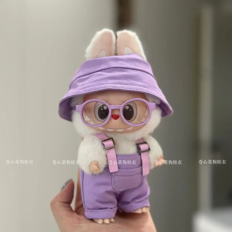 2025 Macaron Color Labubu Outfit – Strap Pants, Hat & Glasses Doll Accessories