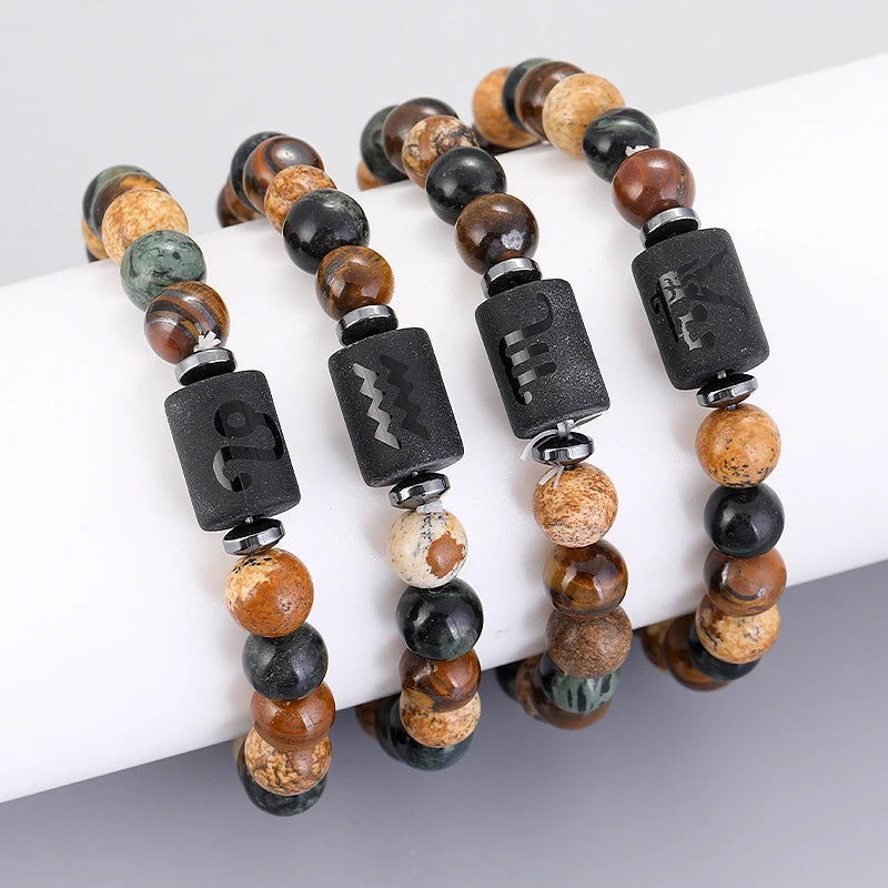 ✨ 12 Zodiac Natural Stone Bracelet – Cancer, Virgo, Leo, Libra – Unisex Couple & Friendship Jewelry Gift