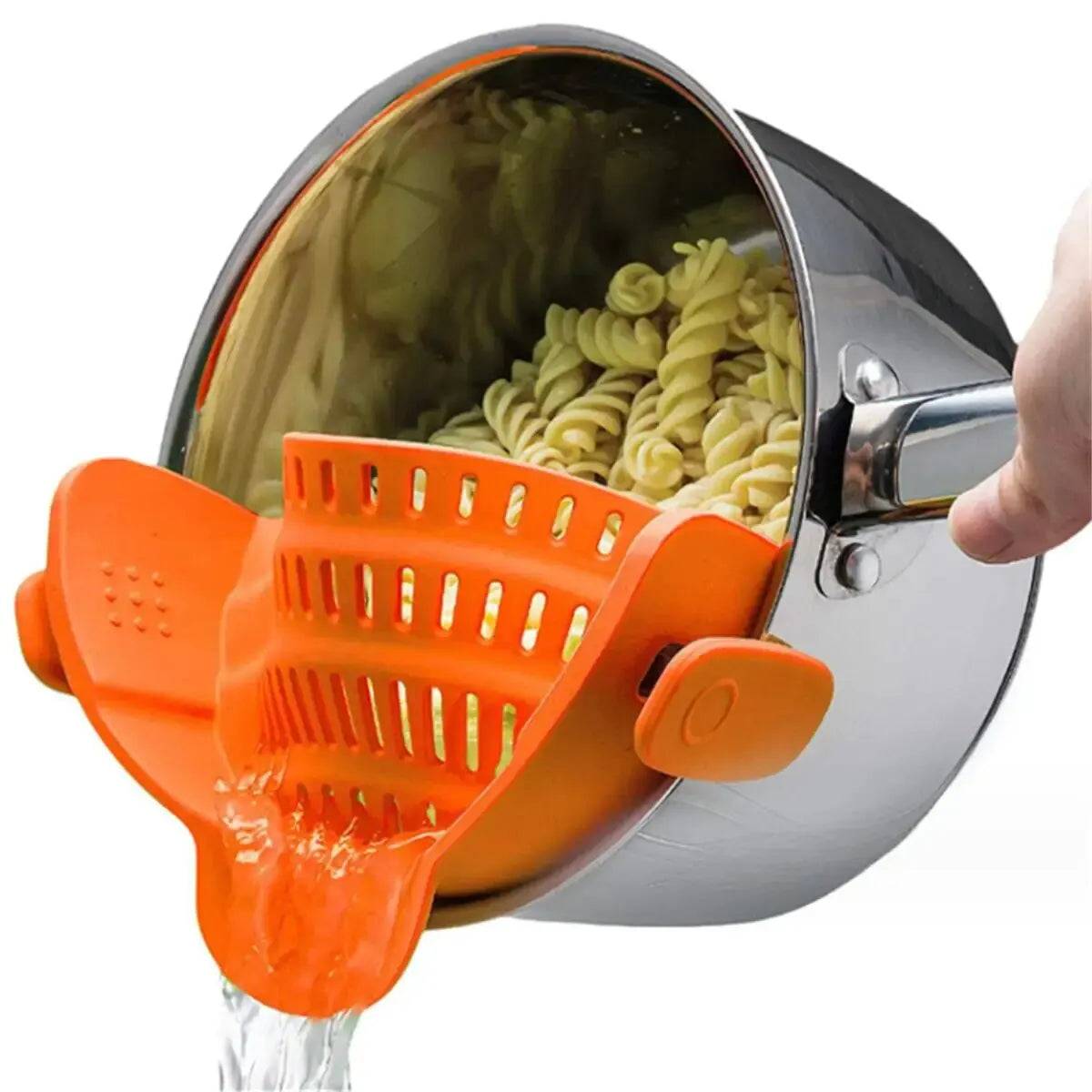 ClipFlow™ Adjustable Pot Strainer – Universal Cookware Drainer