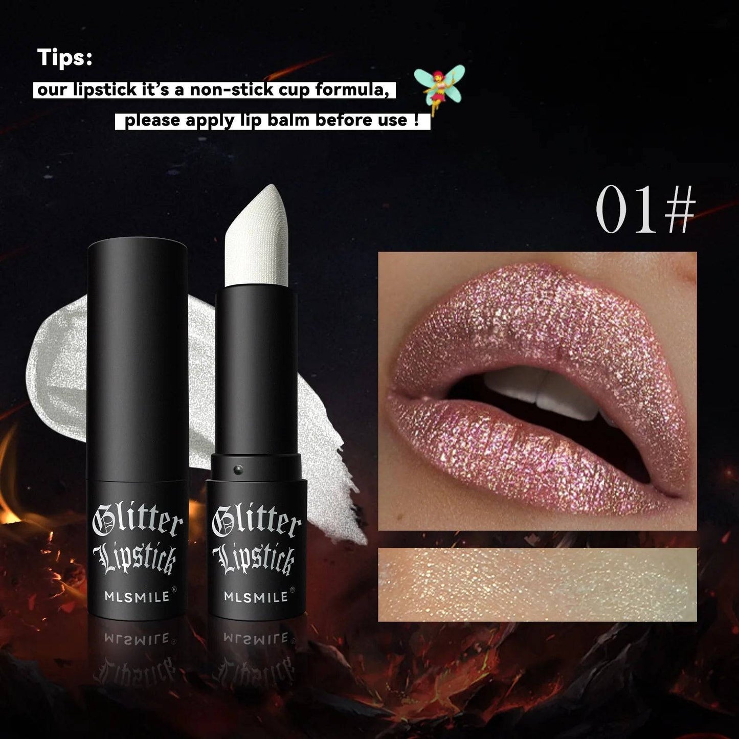 💎 7 Colors Glitter Lipstick – Waterproof Long-Lasting Diamond Pearlescent Metallic Lipstick