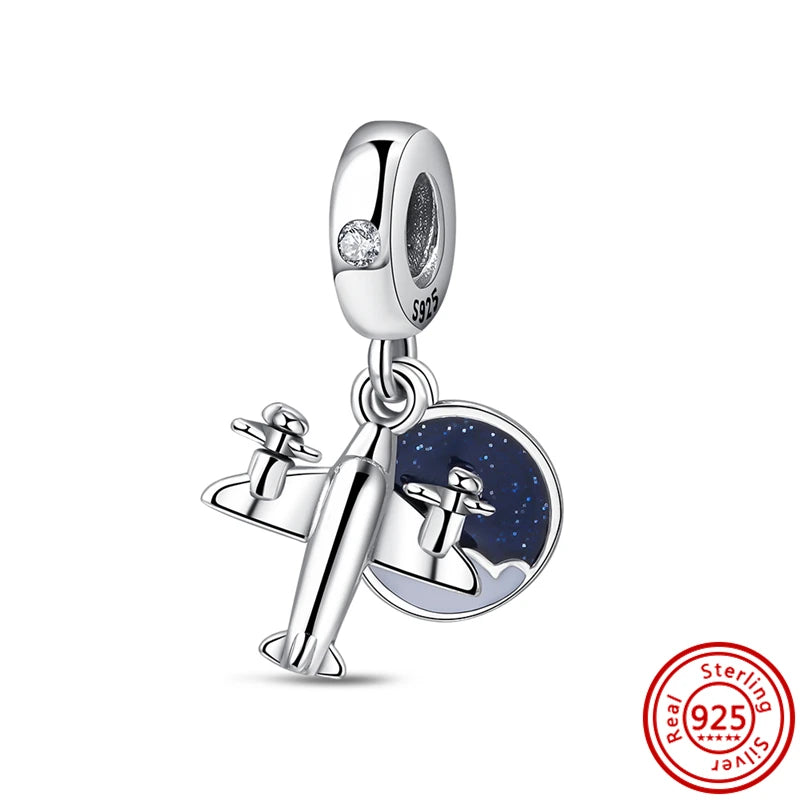 ✨ 925 Sterling Silver Ocean Charms – 🌙 Moon, ⭐ Star, ☀️ Sun & 💧 Blue Beads | Pandora-Style Bracelet Compatible