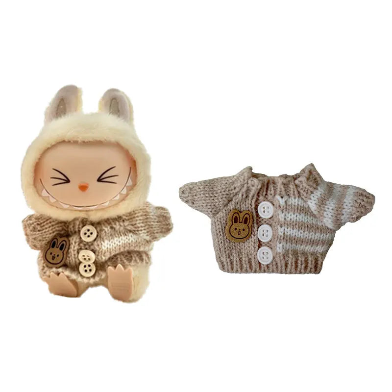 1Set Doll Clothes for 17cm Labubu Cotton Dolls – Sweater, Hat & Scarf Accessories